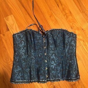 Elegant Blue Brocade Corset 3Xl